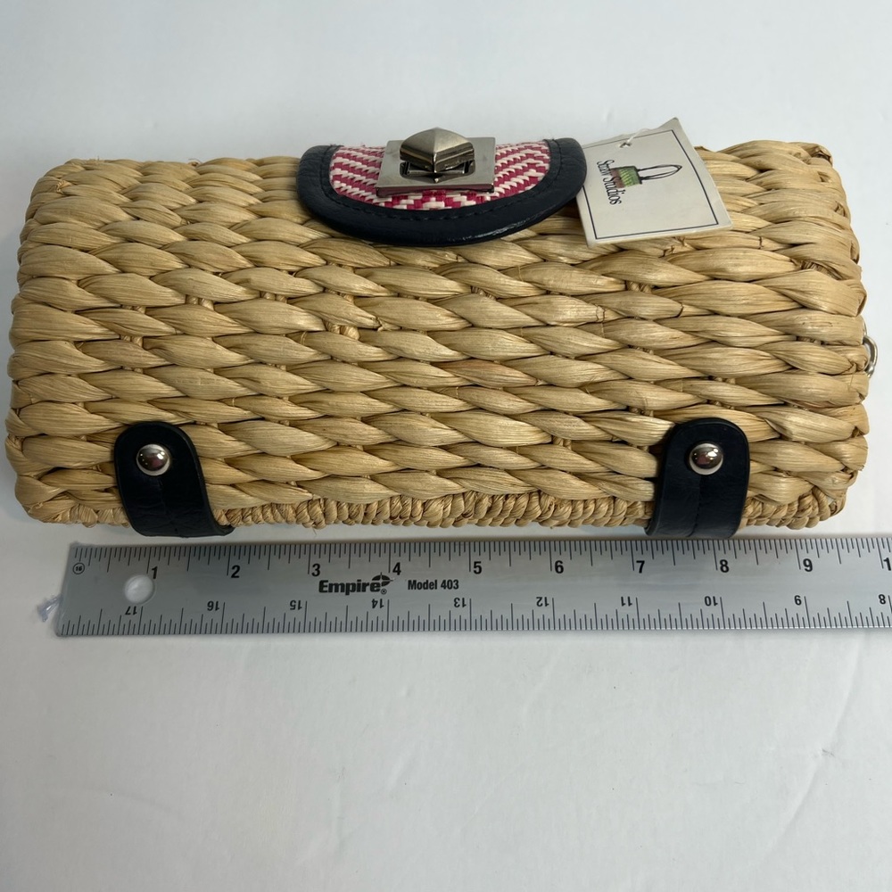 Straw studios weaved Ratan Shoulder Bag purse chain strap Pink , Tan , Navy NWT - Picture 8 of 10